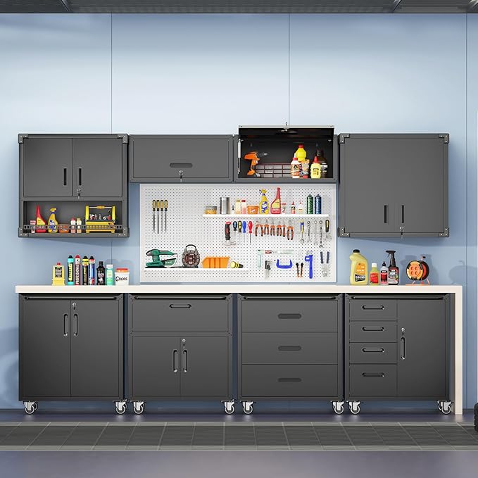 Black Metal Storage Cabinet with Wheels Heavy Duty Steel Rolling Tool Carts for Garage Locking Tool Storage Cabinets with Wheels and Drawers for Kitchen Basement Warehouse, Assembly Required