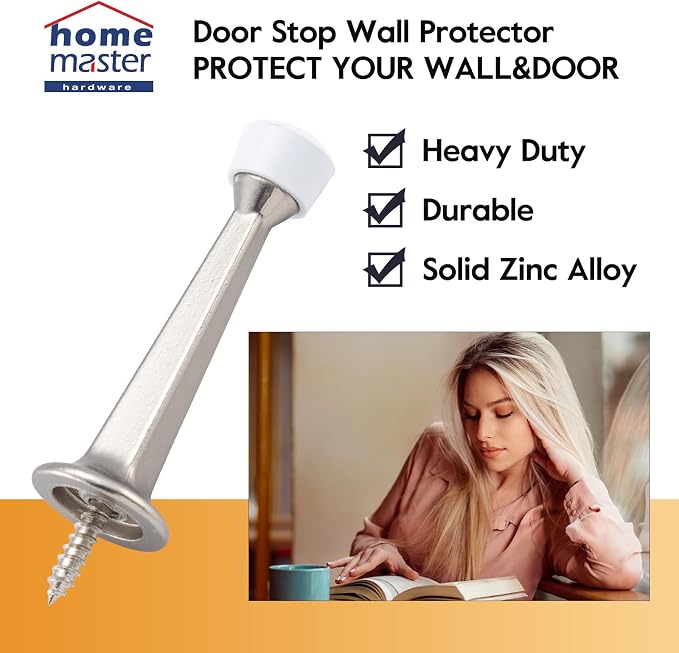 HOME MASTER HARDWARE 3" Heavy Duty Solid Door Stop, 2 Pack, Satin Nickel | Wall - Image 4