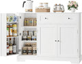 HOSTACK Buffet Cabinet with Storage, Modern Sideboard Buffet with Doors, Wood Coffee Bar Kitchen Storage Cabinet with Drawer and Adjustable Shelf for Kitchen, Dining Room, Living Room, White