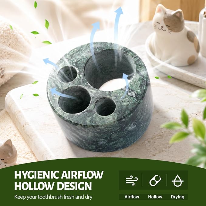 BCS Toothbrush Holder for Bathrooms, Cute 4 Slots Marble Toothbrush and - Image 2