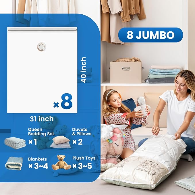 TAILI 8 Pack Vacuum Storage Bags, Jumbo Size, Cream | Vacuum Seal Bags - Image 3