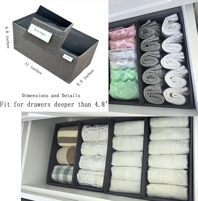 Bructhun Sock Drawer Organizer 6 Pack - Image 5