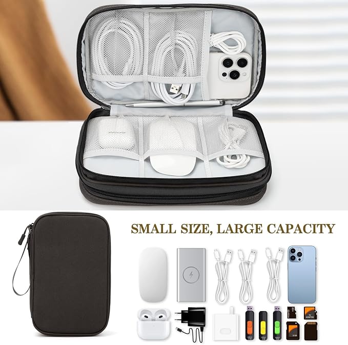 FYY Electronic Organizer, Travel Tech Pouch Bag, Coffee | Wrist Strap, - Image 6