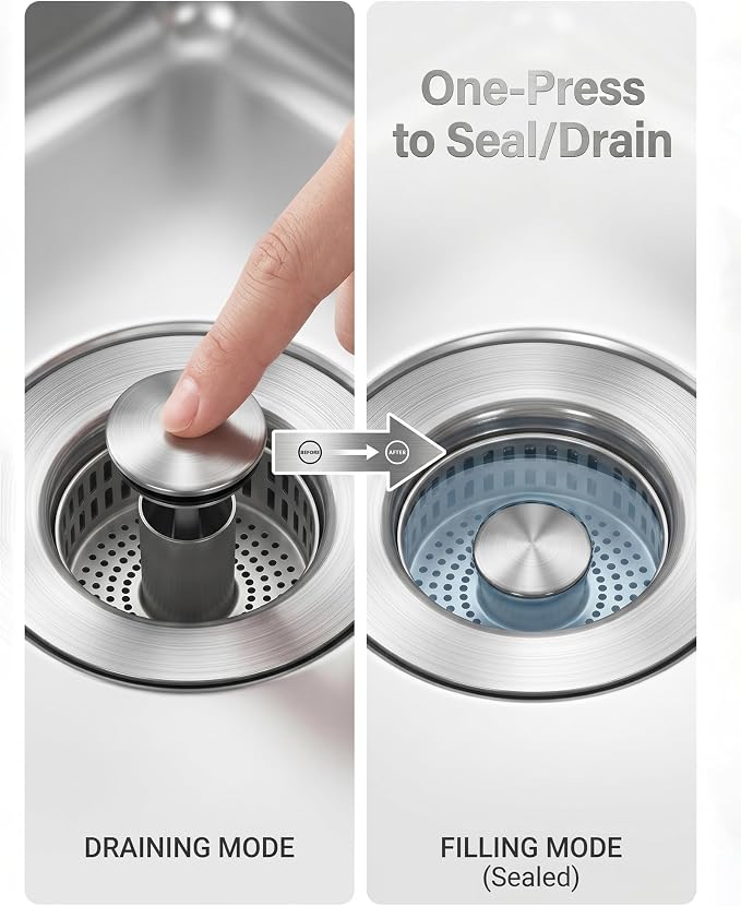304 Stainless Steel Kitchen Sink Drain Strainer, 3-1/2" Fit - Image 7