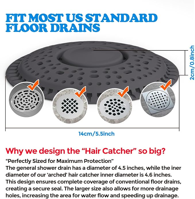 Shower Drain Hair Catcher Silicone Flat Floor Strainer Protector | 2 Pack Black - Image 6
