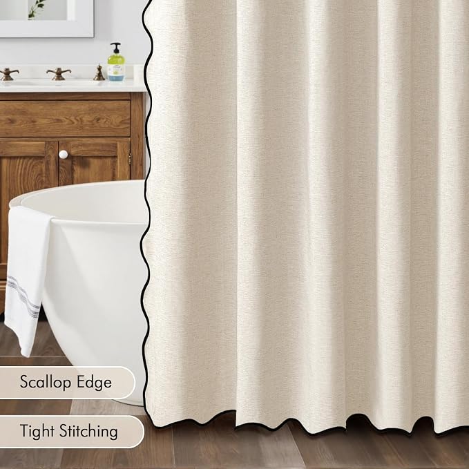 MIULEE 72"x84" Extra Long Scalloped Linen Shower Curtain Light Cream - Image 5