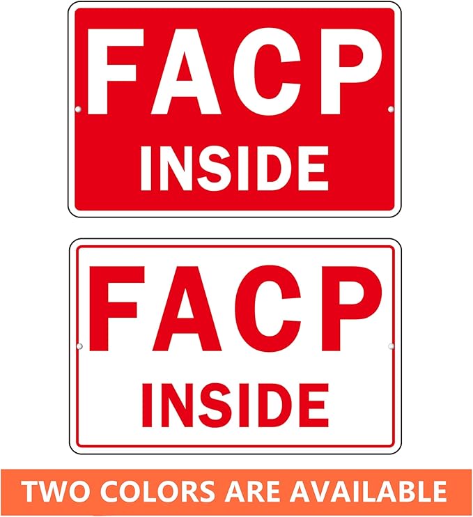 FACP Sign, (2 Pack) Self Adhesive FACP Inside Signs, Rust Free and Reflective Aluminum Metal Sign Sticker for Door (9 x 6 inches, White/Red)