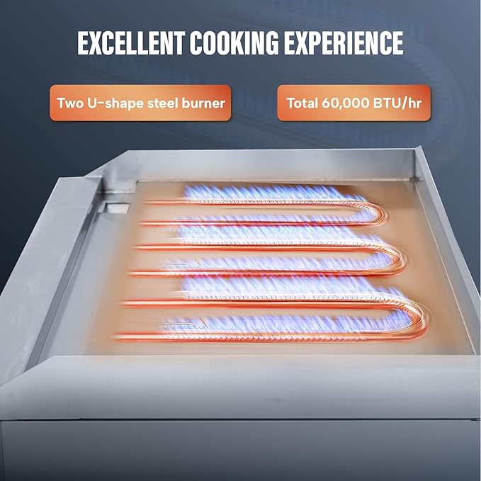 WESTLAKE 24"W Commercial Gas Griddle Countertop Natural Gas and Propane Griddle with 2 Burners 60000 BTU, Stainless Steel Plate Grill for Restaurants
