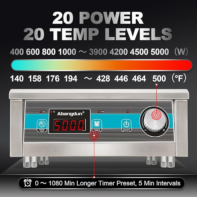 5000W Commercial Induction Cooktop - Professional Electric Burner with Timer for Restaurant