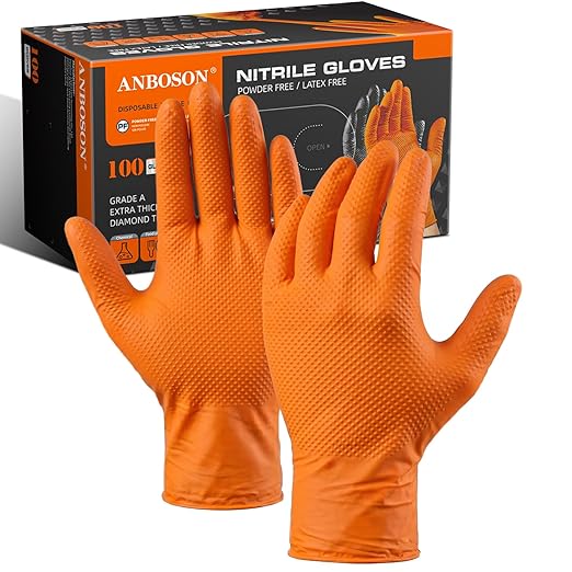 ANBOSON 10 Mil Heavy Duty Mechanic Nitrile Gloves, XLarge Orange 100 Count by WELCOMEANBOSON