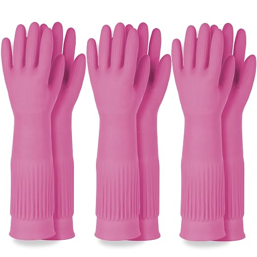 Mamison Rubber Dishwashing Gloves, Non-Slip Kitchen, 3 Pairs | Korean natural by QualityKitchenandHome