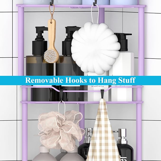HuggieGems Metal Floor Standing Corner Shower Caddy, Light Purple, 4 Tier - Image 6