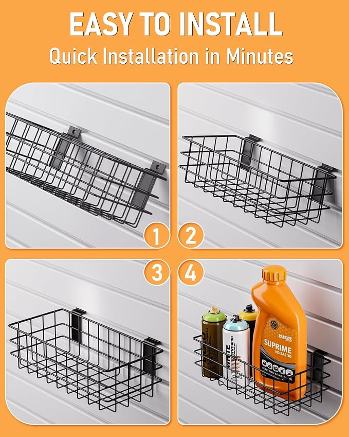 INCLY 4 Pack Black Metal Slatwall Baskets Set, Mounted Slatwall Accessories - Image 6