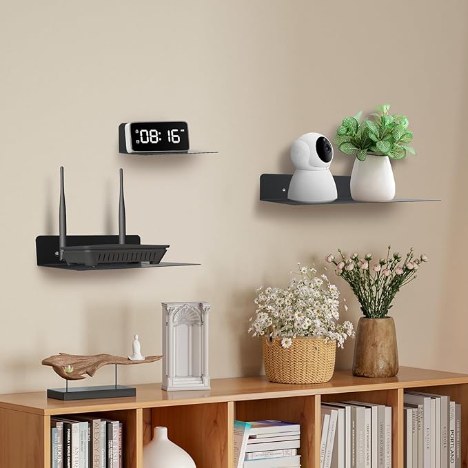 Steel Floating Shelves for Wall,Small Wall Shelf，Suitable for Bedroom, Living Room, Bathroom, Kitchen, Office (Black, 11.81x8.46 in)