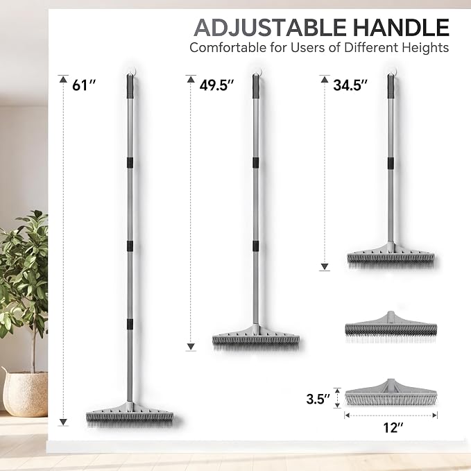 Walensee Carpet Brush for Pet Hair Removal, 2 in 1 Carpet Rake & Rubber Broom - Image 5