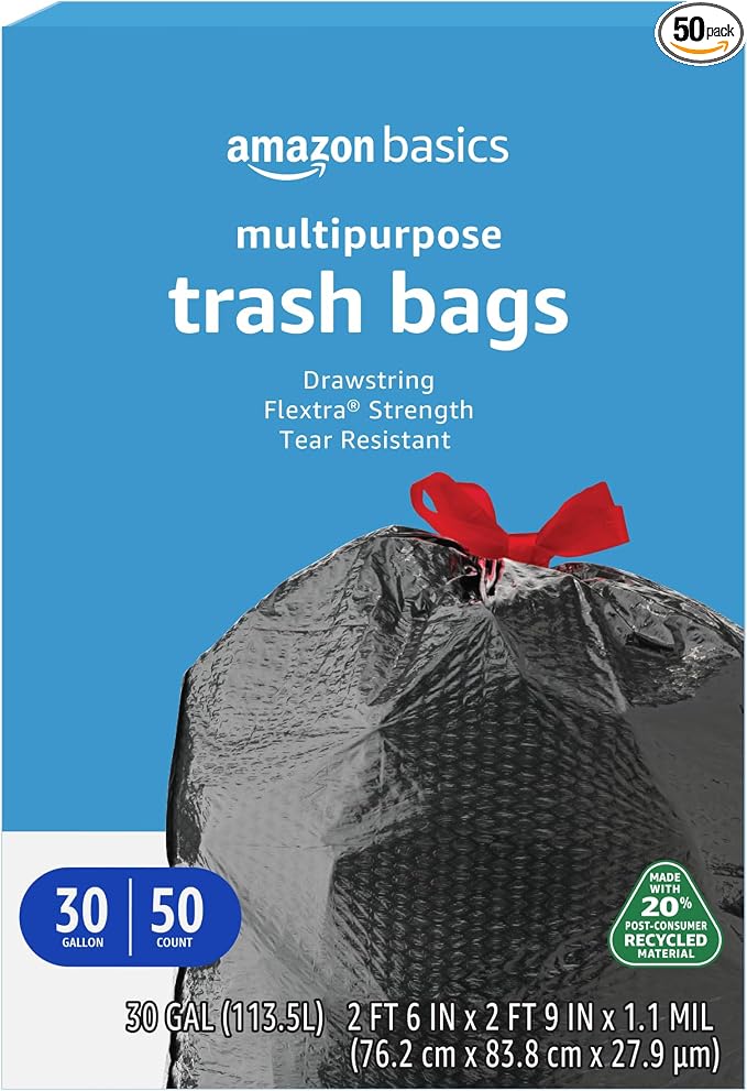 Amazon Basics 30 Gallon Flextra Strength Multipurpose Drawstring Trash Bags by AmazonBasics