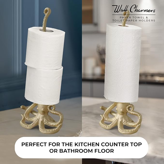 WallCharmers Gold Paper Towel Holder, Metal Toilet or Kitchen Paper Holder - Image 3
