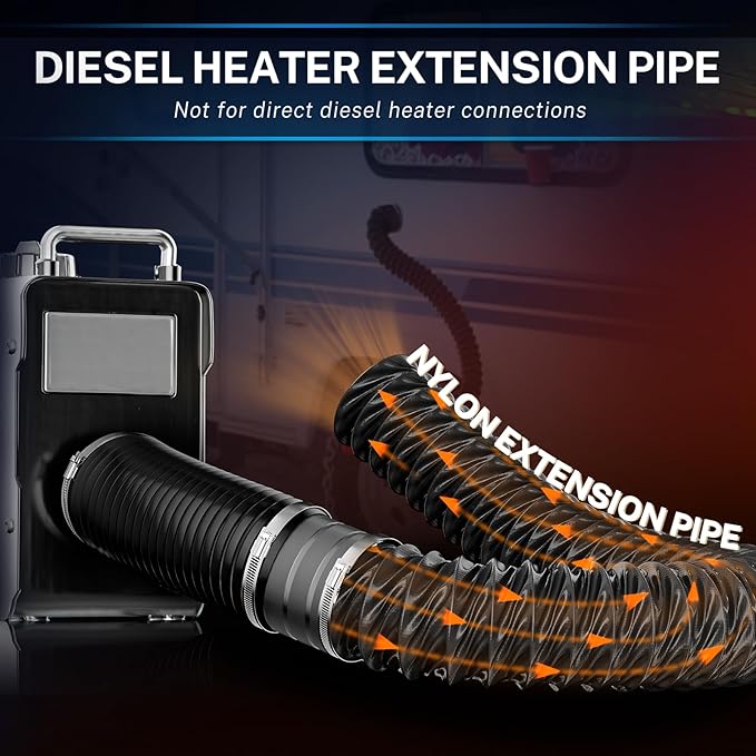 Hon&Guan Diesel Heater Ducting 3" x 8FT, Nylon Flexible Duct Hose, Heavy Duty Hose for Diesel Heater, 3D Printer, Laser Machine, Dryer Vent, RV, Boat Blower, Black