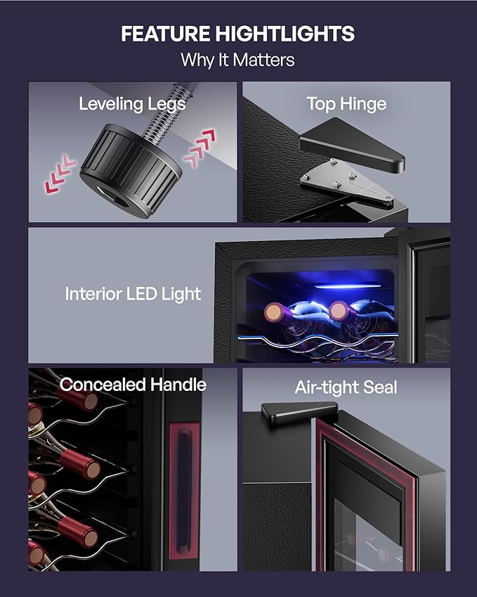 12 Bottle Compressor Wine Cooler Refrigerator, Freestanding Wine Cellar with Glass Door & Safety Lock, Wine Fridge with 37°F-64°F Digital Temperature Control for Red, White, Champagne, Black