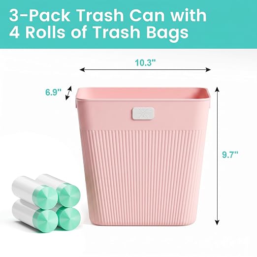 JOYMOOP Slim Trash Can 3-Pack, 2.2 Gallon Plastic Wastebasket - Image 9