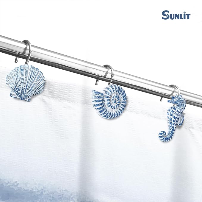 Sunlit Seashells Decorative Shower Curtain Hooks, Sky Blue Ocean Creatures - Image 5