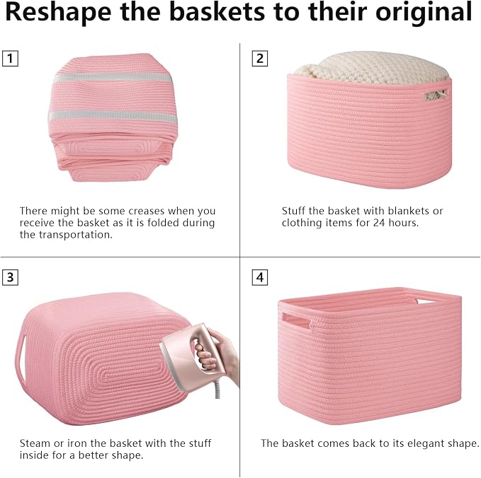 OIAHOMY 4 Pack Storage Baskets for Organizing 15L Cube Storage Bins Pink - Image 7