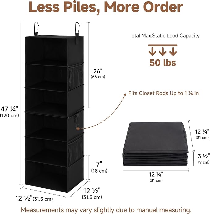 StorageWorks Hanging Closet Organizer 6-Shelf, Separable Two 3 Shelf Closet - Image 3