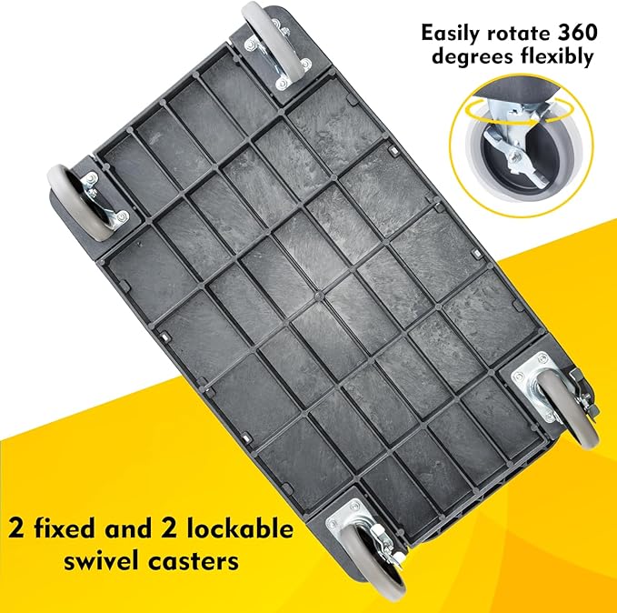 ELAFROS Heavy Duty Plastic Utility Cart Flat top 37 x 18.8 Inch - Work Cart Flat Shelves and 2 Swivel 2 Fixed Wheels Safely Holds up to 550 lbs - 2 Tier Service Cart Mail cart, Gray