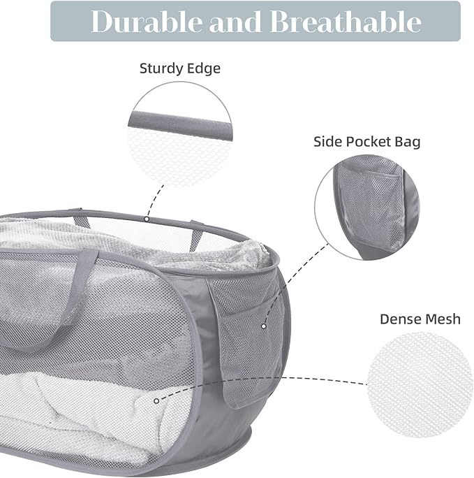 Durable Collapsible Laundry Baskets, Mesh Pop Up Laundry Hamper - Image 4