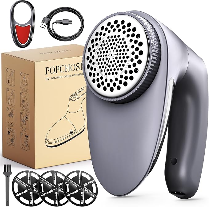 POPCHOSE Fabric Shaver, 6-Leaf Blades & Electrostatic Brush, Rechargeable | by Popularchoicesfromhere