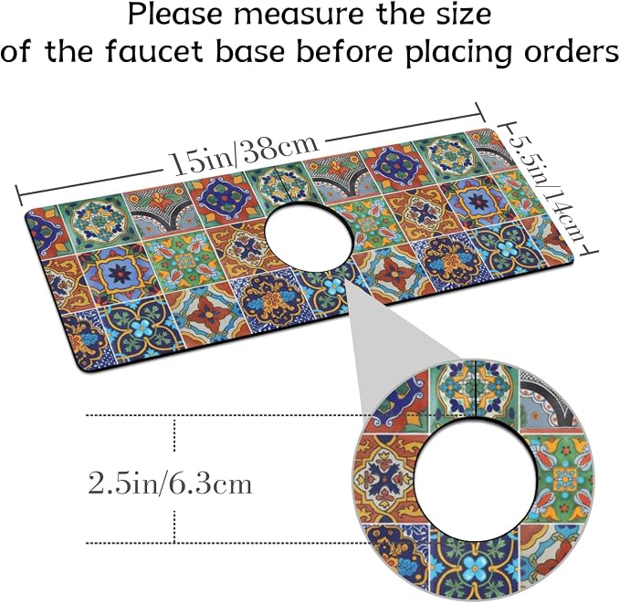 Mexican Ceramic Tile Kitchen Sink Splash Guard Faucet Mat, Faucet Non-slip - Image 2