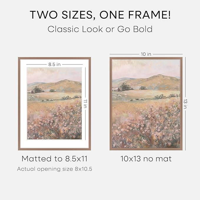 Homeforia 10x13 Picture Frame Mocha, High End Metal 10x13 Poster Frames with Mat for 8.5x11, 10 x 13 Mocha Frames Matted to 8.5 x 11 inch Photo, 10by13 Hanging Frames, Tempered Glass, Wall Kit, Set of 1