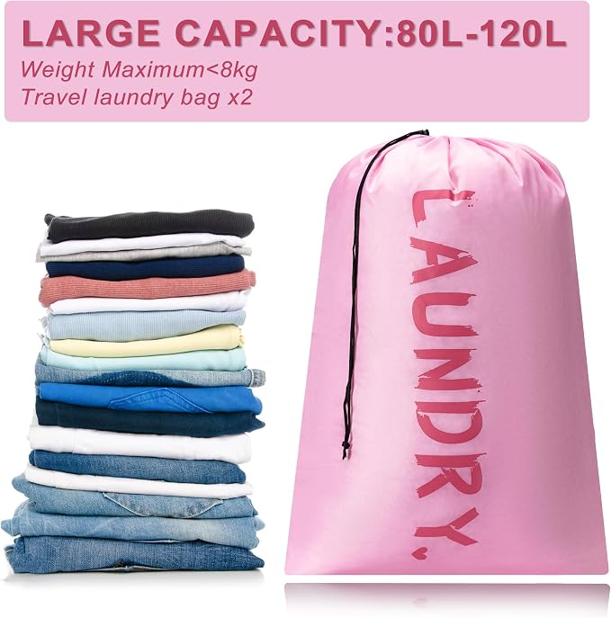 2 Pack Travel Laundry Bag, Extra Large Dirty Clothes Organizer - Image 2