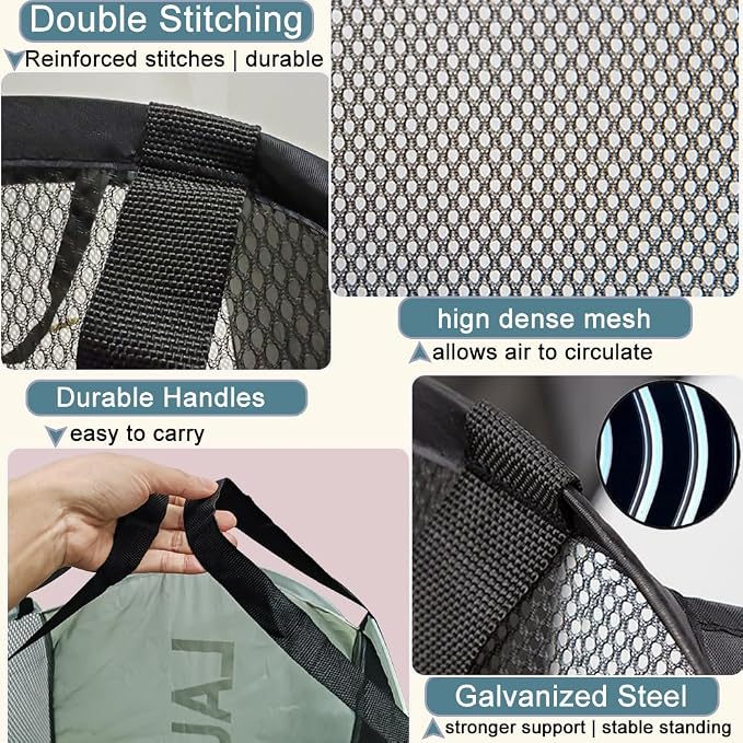 Collapsible Mesh Pop Up Laundry Hamper 2Pack Foldable Laundry Basket - Image 7