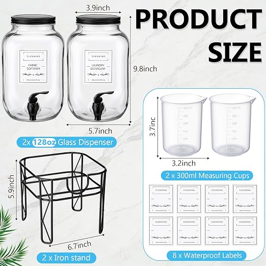 FillTouch 2 Pack 1 Gallon/128 oz Glass Laundry Detergent Dispenser, 3.8 L - Image 2