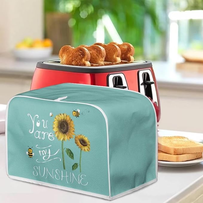 Sunflower Bee Toaster Cover 2 Slice Wide Slot Washable Bread Maker Covers Toaster Covers Kitchen Small Appliance Cover Stain Resistant