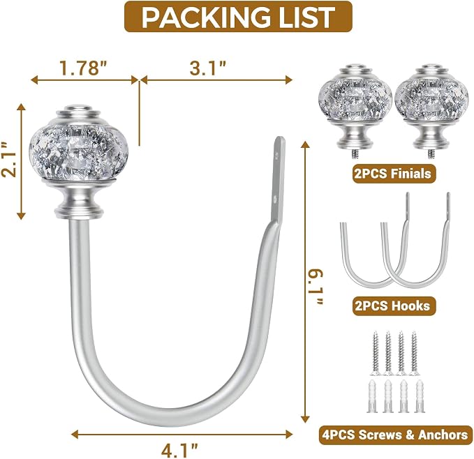 USFOOK Silver Curtain Holdbacks, Decorative Drapery Tiebacks, 2 Pack/1 Pair | - Image 8