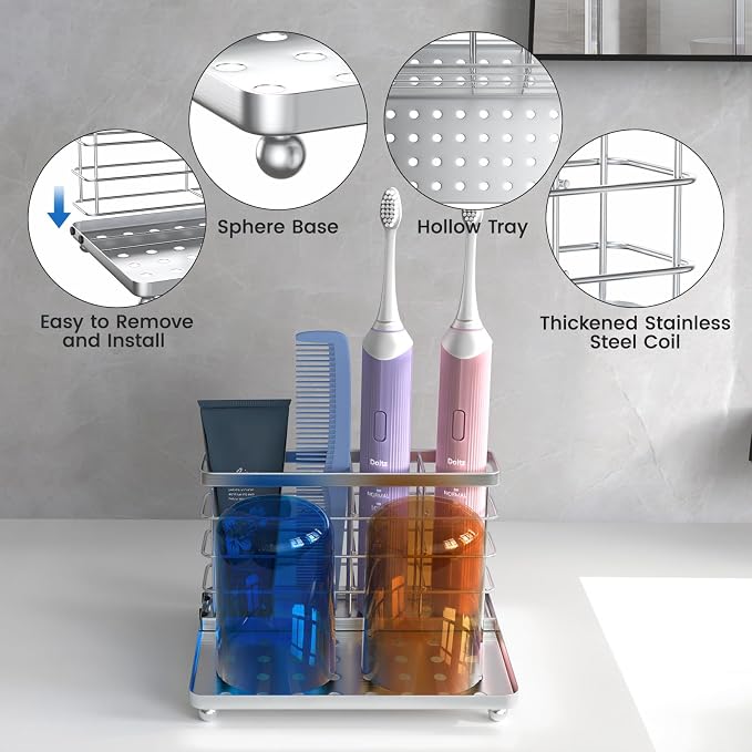 Luxspire Toothbrush Holders for Bathroom, Stainless Steel, 3 Slots, Toothbrush - Image 5