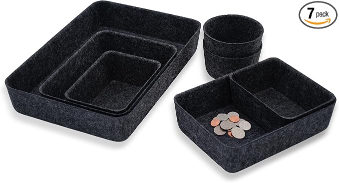 Welaxy Felt Drawer Organizer Bins 7-Piece Carbon Desk Storage Trays by Welaxy