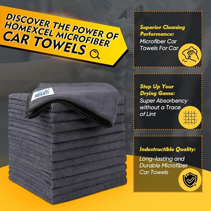 HOMEXCEL Grey Microfiber Cleaning Cloth 200 Pack, 11.5 x 11.5 inch Bulk Shop - Image 2