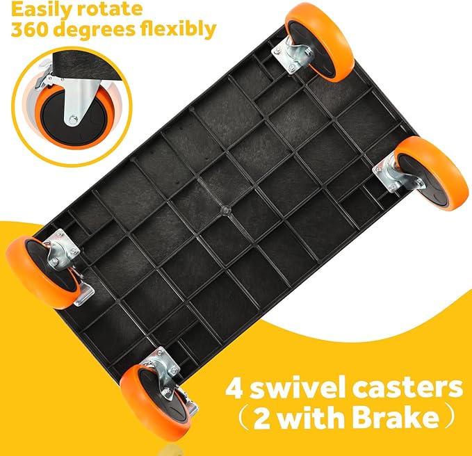 ELAFROS Heavy Duty Plastic Utility Cart 34 x 17 Inch - Work Cart Tub Storage W/Deep Shelves and Full Swivel Wheels Safely Holds up to 550 lbs - 2 Tier Service Cart for Warehouse with 6" Caster