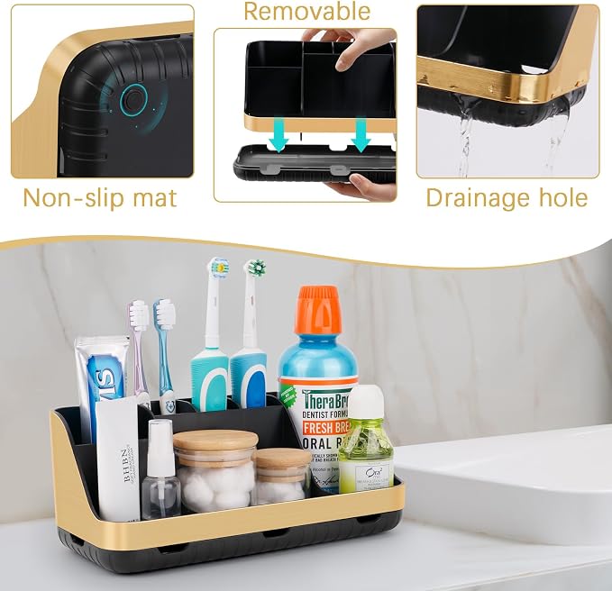 GFWARE Gold Toothbrush Holders for Bathrooms Countertop Organizer - Image 4