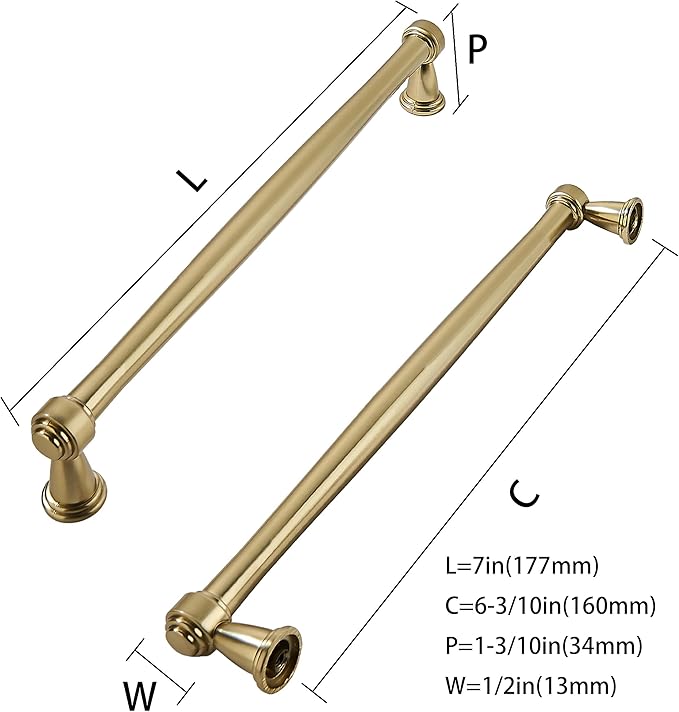 khtumeware 2 Pack 6-1/4 Inch(160mm) Brushed Brass Cabinet Pulls Satin Brass Kitchen Cabinet Handles Kitchen Cabinet Hardware for Cupboard Drawer Handles Dresser Pulls