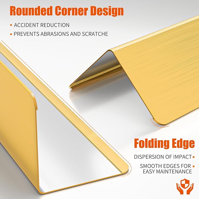 1x1x48 Inch 304 Stainless Steel Wall Corner Guards (5-Pack) Heavy Duty Rounded Corner Protector, Smooth Folded Edge Design for Wall Protection Golden Guard Stainless Steel Slab