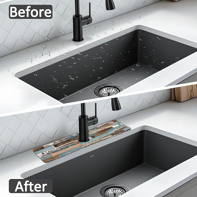 15" X 5.5" Kitchen Sink Splash Guard Faucet Mat Wood Grain Super Absorbent Fast - Image 6