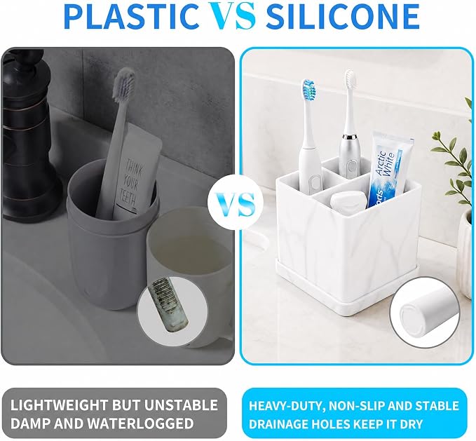 2 Pack Toothbrush Holders for Bathrooms Marble White, 3-Slot Electric - Image 6