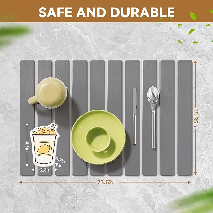 Foldable Stone Dish Drying Mat, 23.6"x15.3" Quick Dry Kitchen Board | Made of - Image 5