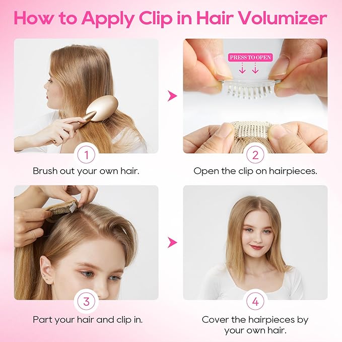 REECHO Clip in Hair Volumizer, Short Thick Clip in Hairpieces Adding Extra Hair Volume Extensions for Women with Thin Fine (Silver Grey, 8 Inch(Pack of 4))