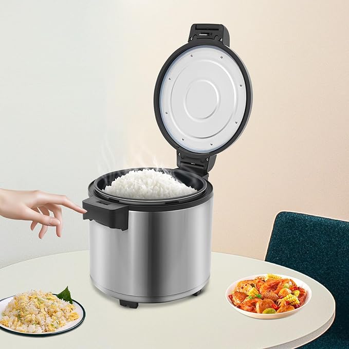 6-Gal Electric Rice Warmer | 149°F Constant-Temp Heating | for 40-50 People | 3D Even Heating | 110V 105W Commercial Food Warmer with Inner Pot & Rice Spoon (Stainless Steel/US Standard)