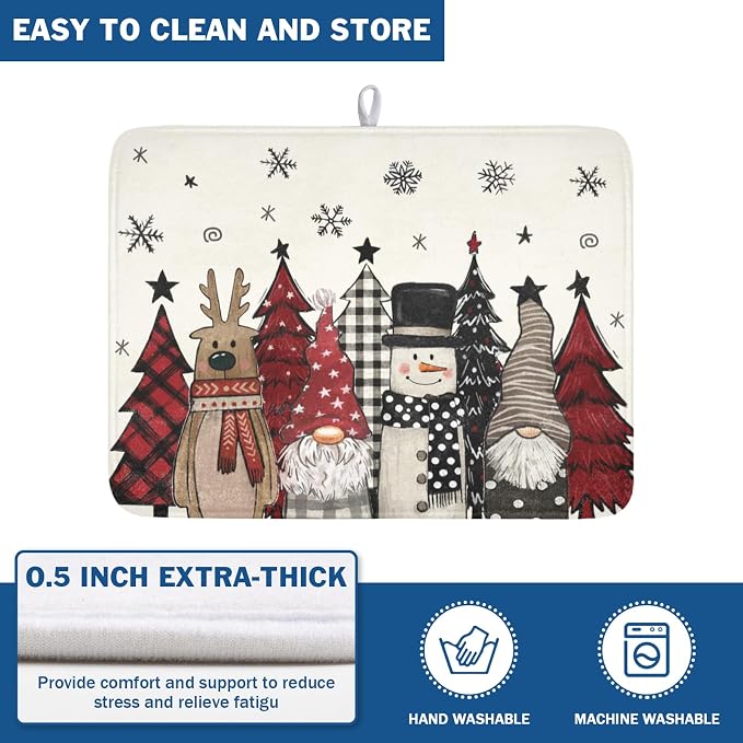 Giwawa Winter Snowman Gnome Dish Drying Mat Xmas Tree Dishes Pad 18"x24" - Image 5